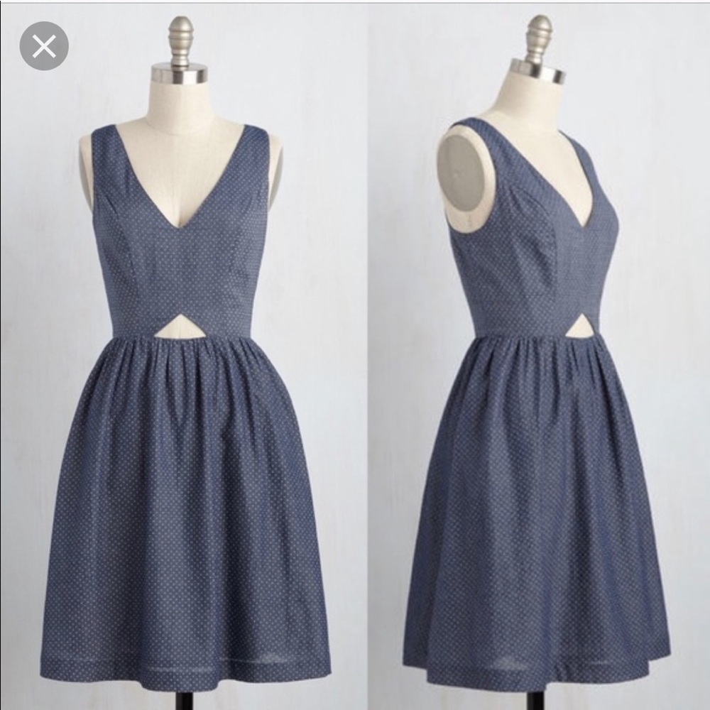 ModCloth polka dot chambray cutout dress